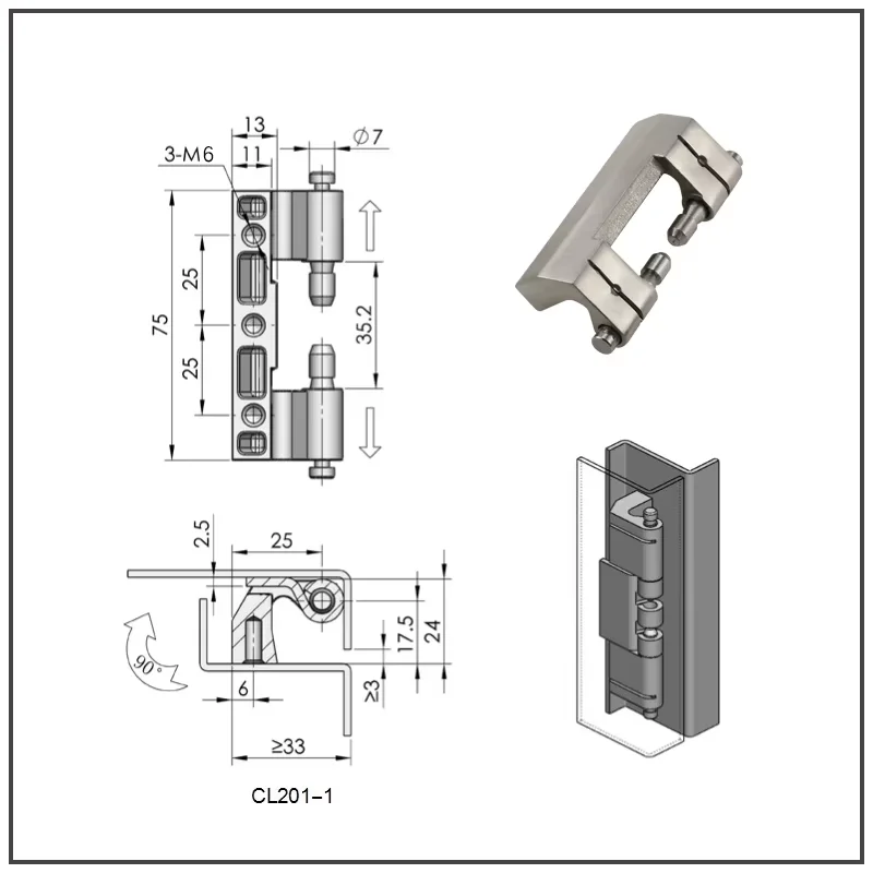 Stainless Steel Hinges Removable Industrial Heavy Mechanical Equipment Cabinet Door Hinge