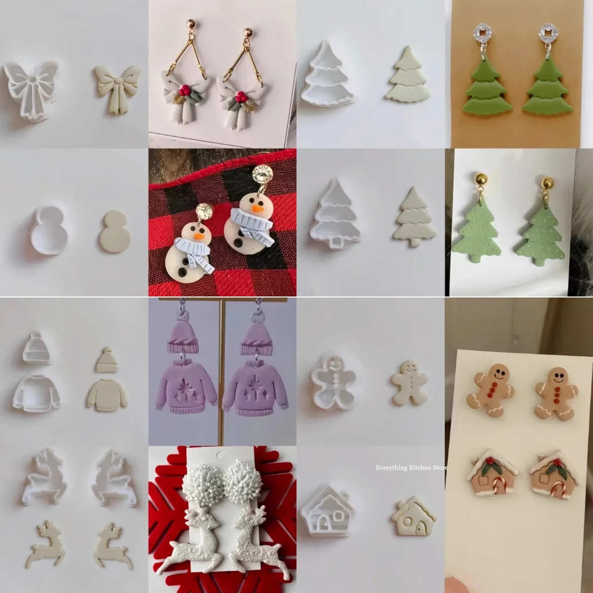 Christmas Elk House Earring Clay Cutter Bow Snowman Sweater Polymer Clay Molds Winter Holiday Tools