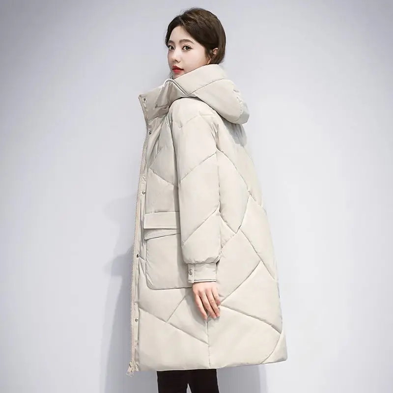 2023 New Women Down Jacket Winter Coat Female Mid Length Version Parkas Loose Thick Warm Outwear Hooded Leisure Time Overcoat