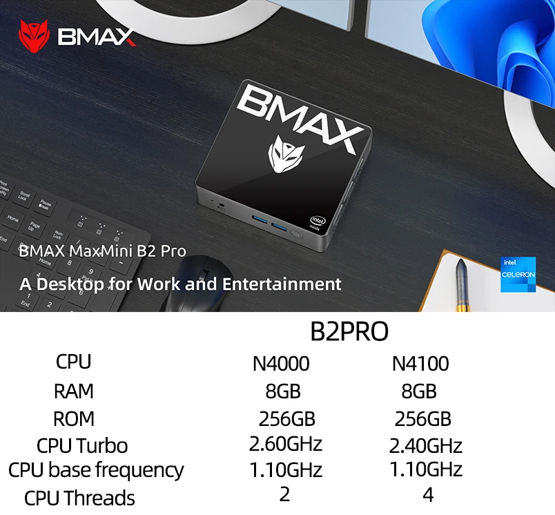 Mini PC BMAX B2 Pro Windows 11 PRO OS 8GB RAM 256GB SSD