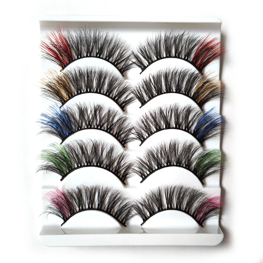 

5 Pairs Colorful False Eyelashese Dramatick Look Eye Lashes Extension 3D Fluffy Eyelash Natural For Party Show Stage Makeup