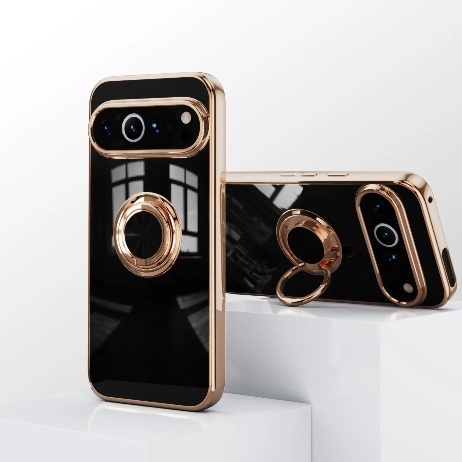 Luxury Flexible Shockproof Plating Ring Holder Phone Case with Stand Feature