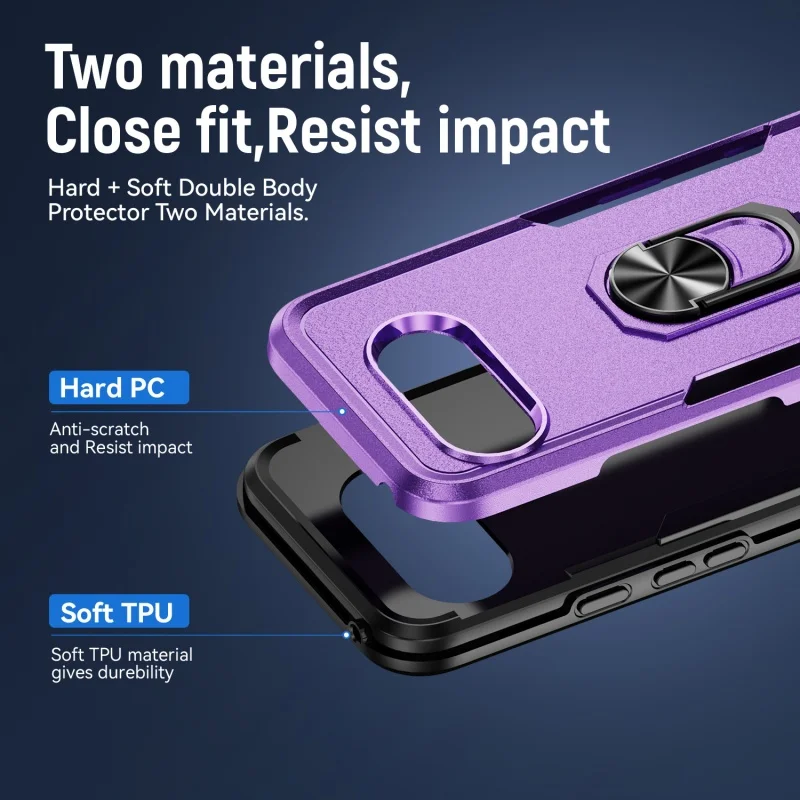 Luxury Military-Grade Heavy Duty Anti-Fall Phone Case with Ring Holder and Stand - Shockproof Hard Cover