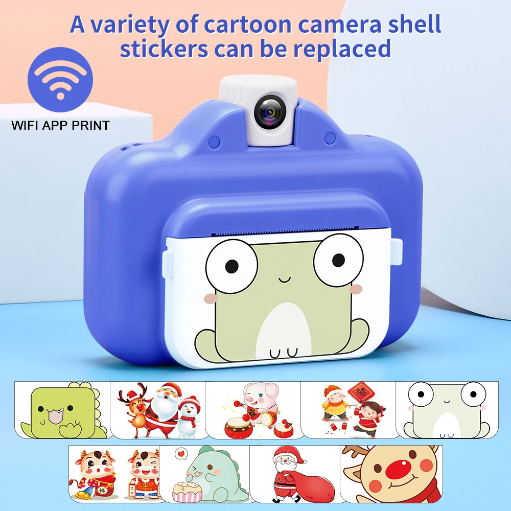 Appareil photo instantané pour enfants,impression sur papier thermique,dessin  Animé,vache,imprimante WIFI sans fil,jouet vidéo 1080P,4K HD,appareil photo  numérique pour enfa - Type White-8G TF Card