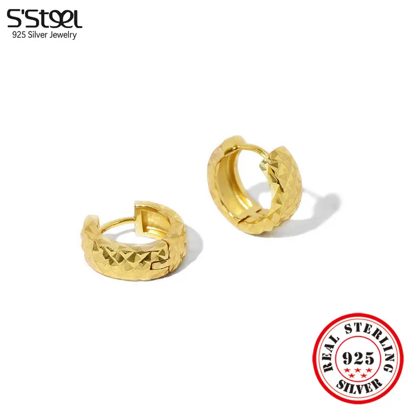 

S'STEEL 925 Sterling Silver Ear Buckle Small Gold Hoop Earrings Women's Punk Designer Statement Wedding Jewelry Korean Fashion