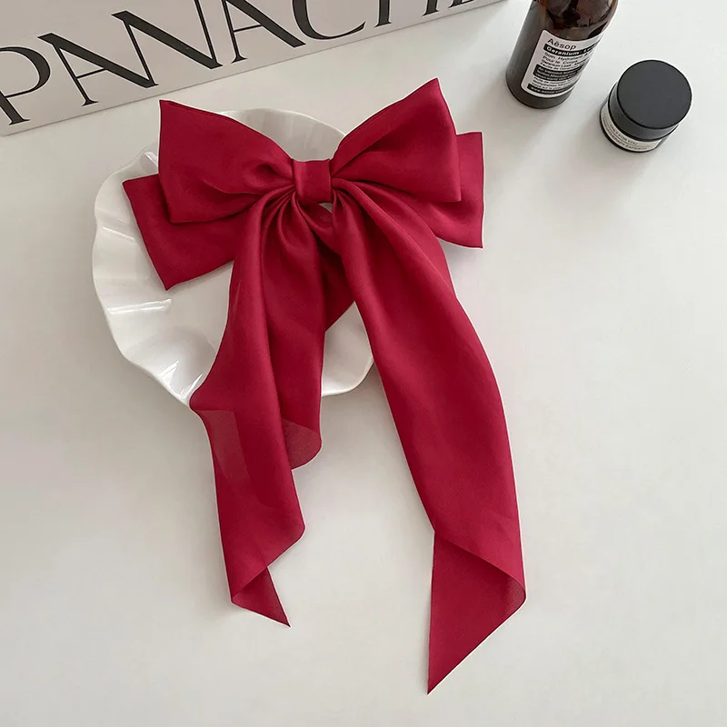 1/2 stücke Bogen Band Haar Clip Mode Einfache Feste Satin Frühling Clip Haar Pin Elegante Retro Stirnband Clips Mädchen haar Zubehör – Detail 9