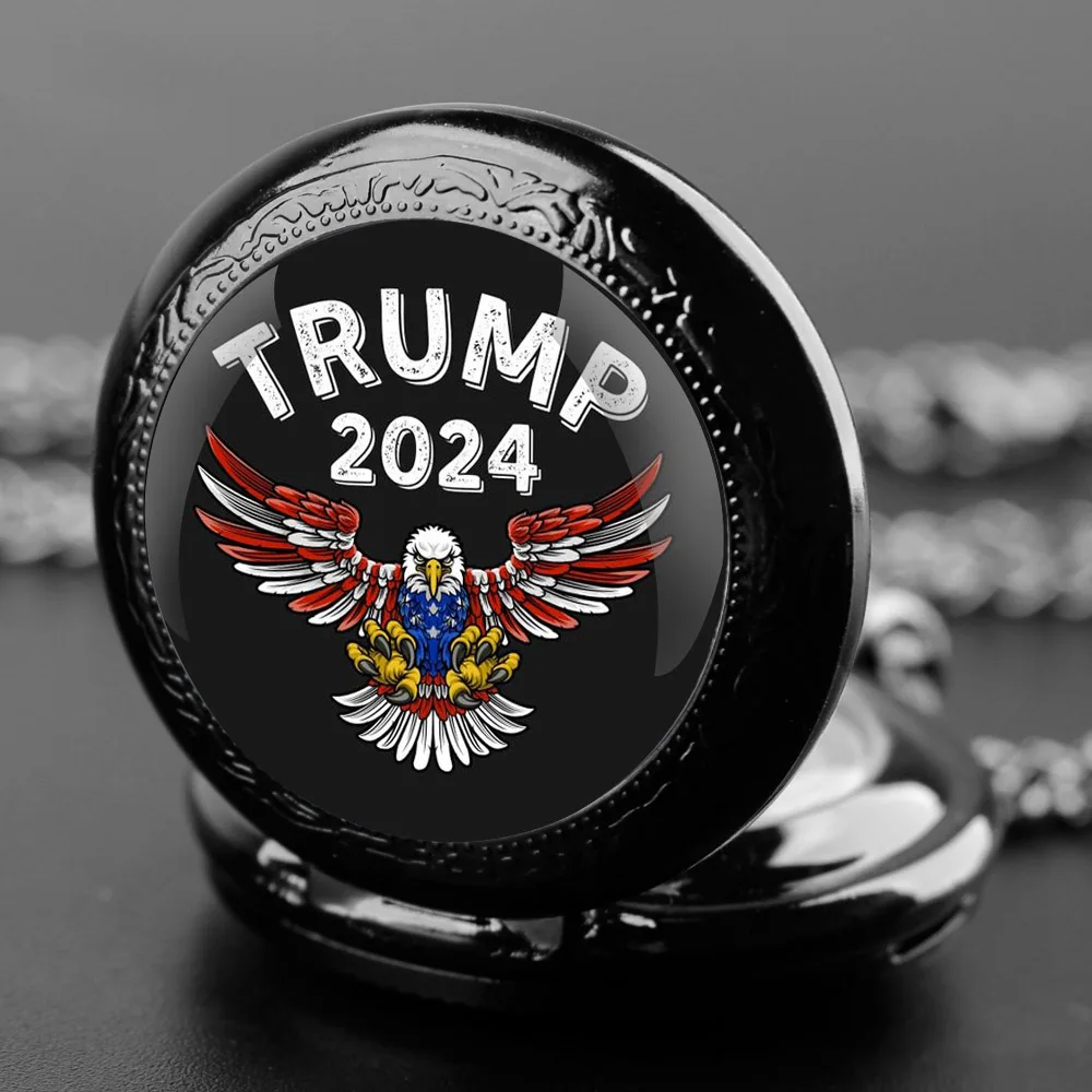 Trump Design Glass Dome Quartz Pocket Watch with Durable Chain Arabic Numeral Dial for Men and Women Creative Gifts quartz watch pocket watch