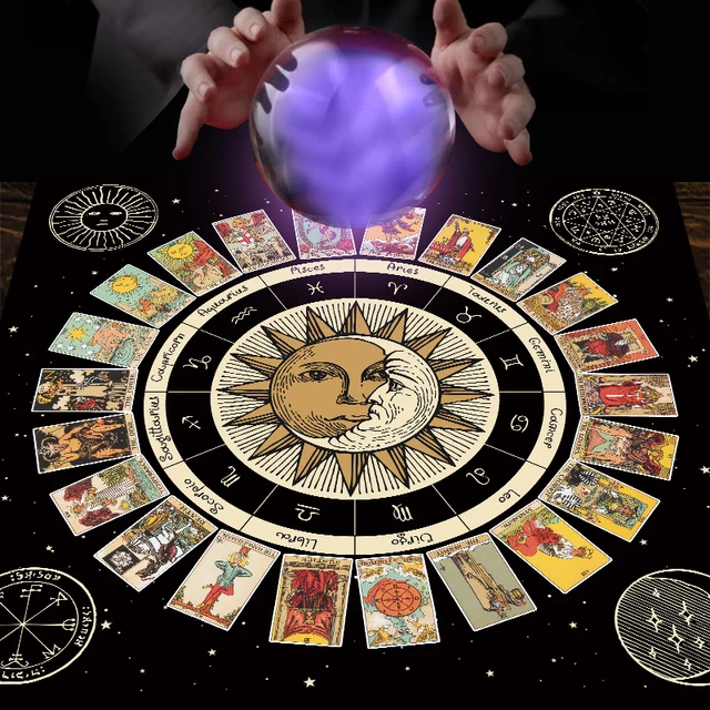 Tarot Kártya Terítő Oltárszövet -Kereke Az Állatöv Asztrológiai Diagramnak Naphold Boszorkányság Oracle Kártyák Párnák Szoba Dekorációhoz - Image 4