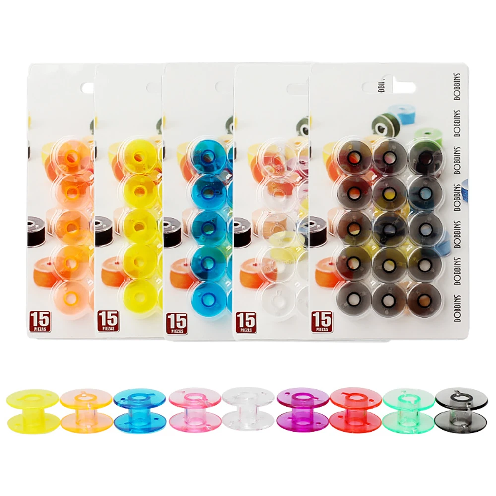Chainho,Plastic Sewing Machine Bobbins Spools,Without Thread,DIY Sewing Tools Accessories,1Pack=15 Pieces,9 Color Available,SX03