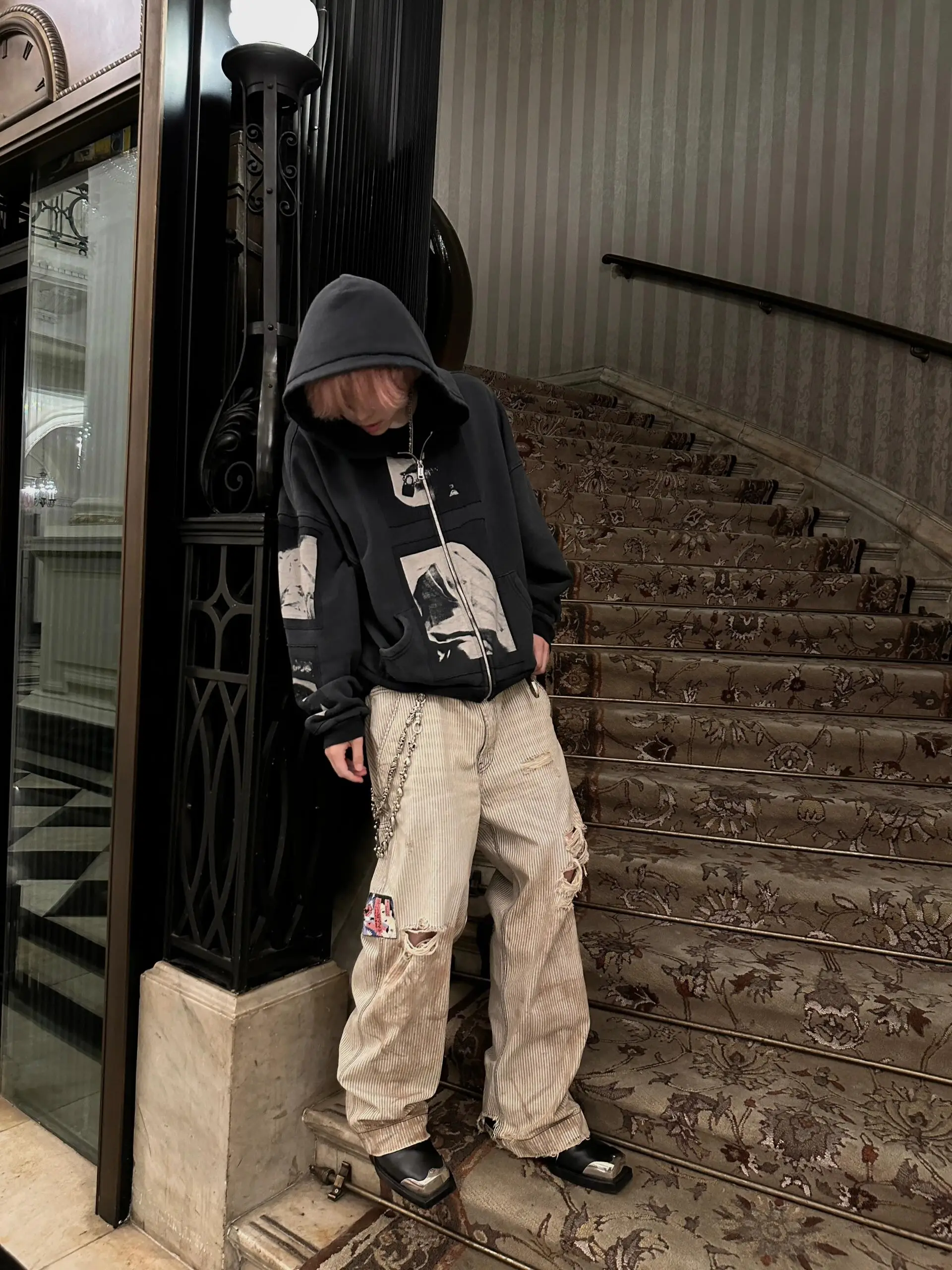 Casual Hoodie Sweatirt with Patchwork And Zipper for Youth High Street Sle Spring Autumn Winter ex Cotton Long Sve