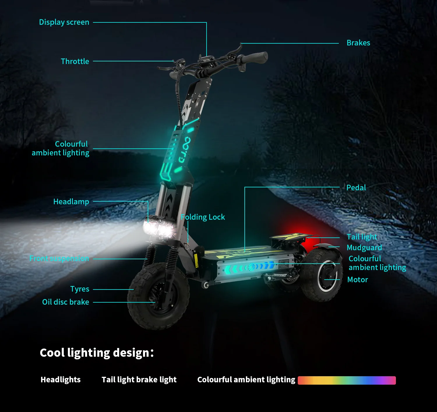 OOTD T30 Electric Scooter 2x1600W Motor 100KM Max Range 65KM/H Max Speed 60V31.2Ah Battery 13 Inch Off-Road Tire E-Scooter S38a766dc23804bc8acdde485d8a80941y