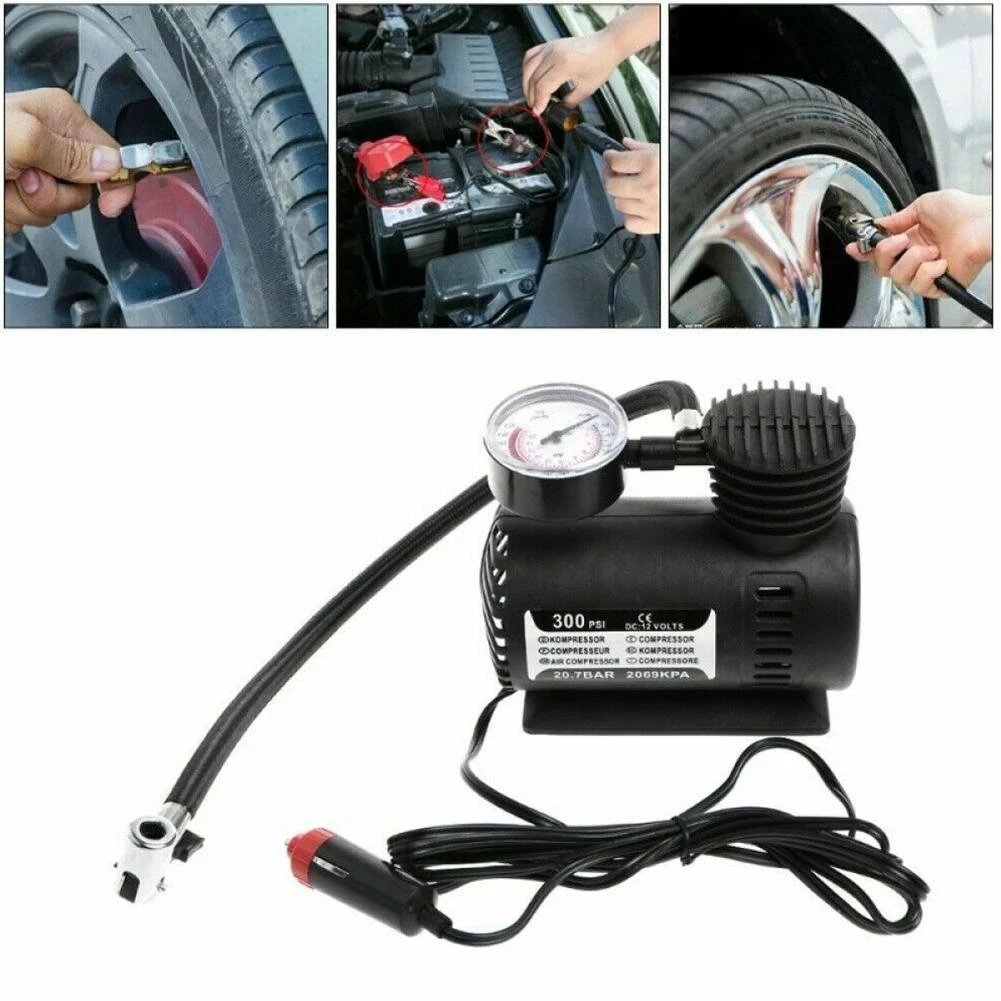 Mini pompe à compresseur d'air portable, gonfleur 15LPM, gonflage rapide  pour auto, moto, kayak, vélo, noir, 12V, 300psi - AliExpress