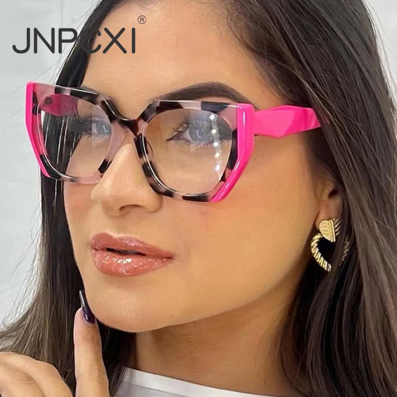 JNPCXI Retro Poligono Cat Eye Occhiali Verdi Fr Donna Moda Doppio Colore Trasparente Anti-Blu Luce Occhiali da Uomo Ottici_voghion.com