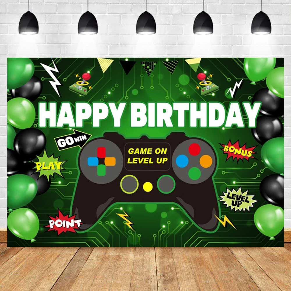 생일 축하 게임 배경 게임 게임 패드 테마, 어린이 소년 파티 장면 레이아웃 장식, 게임 야간 사진 배경