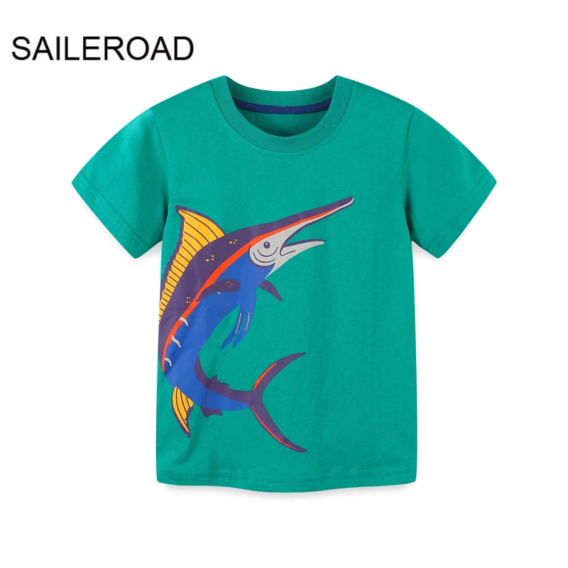 

SAILEROAD 2023 New Summer T Shirt Cotton Short Sleeve Cartoon Sharks T-shirts Kids Tee Tops Boys Children Clothes 2-7 Years