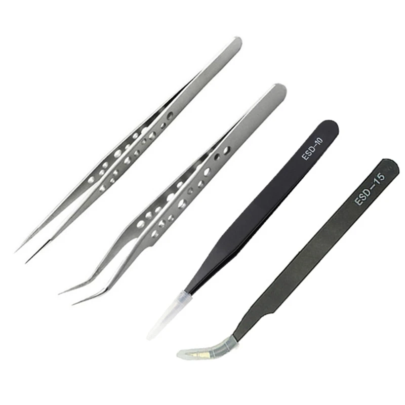 

1 Set Precision Industrial Tweezers Anti-Static Magnetic Stainless Steel Tweezers Kit For Electronics Soldering Maintenance