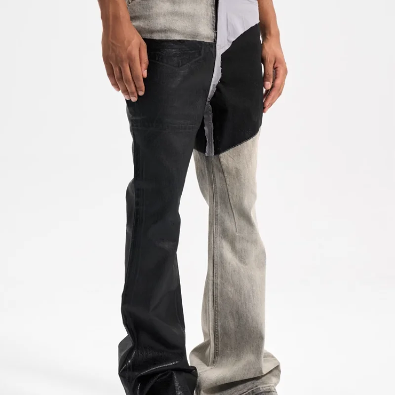 2023ss High Street Patchwork Micro Flared Jeans Y2k Pants Vintage Casual Sweatpants Men Trousers Streetwear Clothing Clothes
