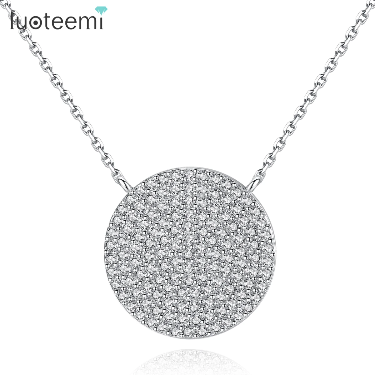 

LUOTEEMI Full Micro CZ Paved Big Round Necklace for Women Simple Design Trendy Girl Party Accessories Aesthetic Circle Gifts