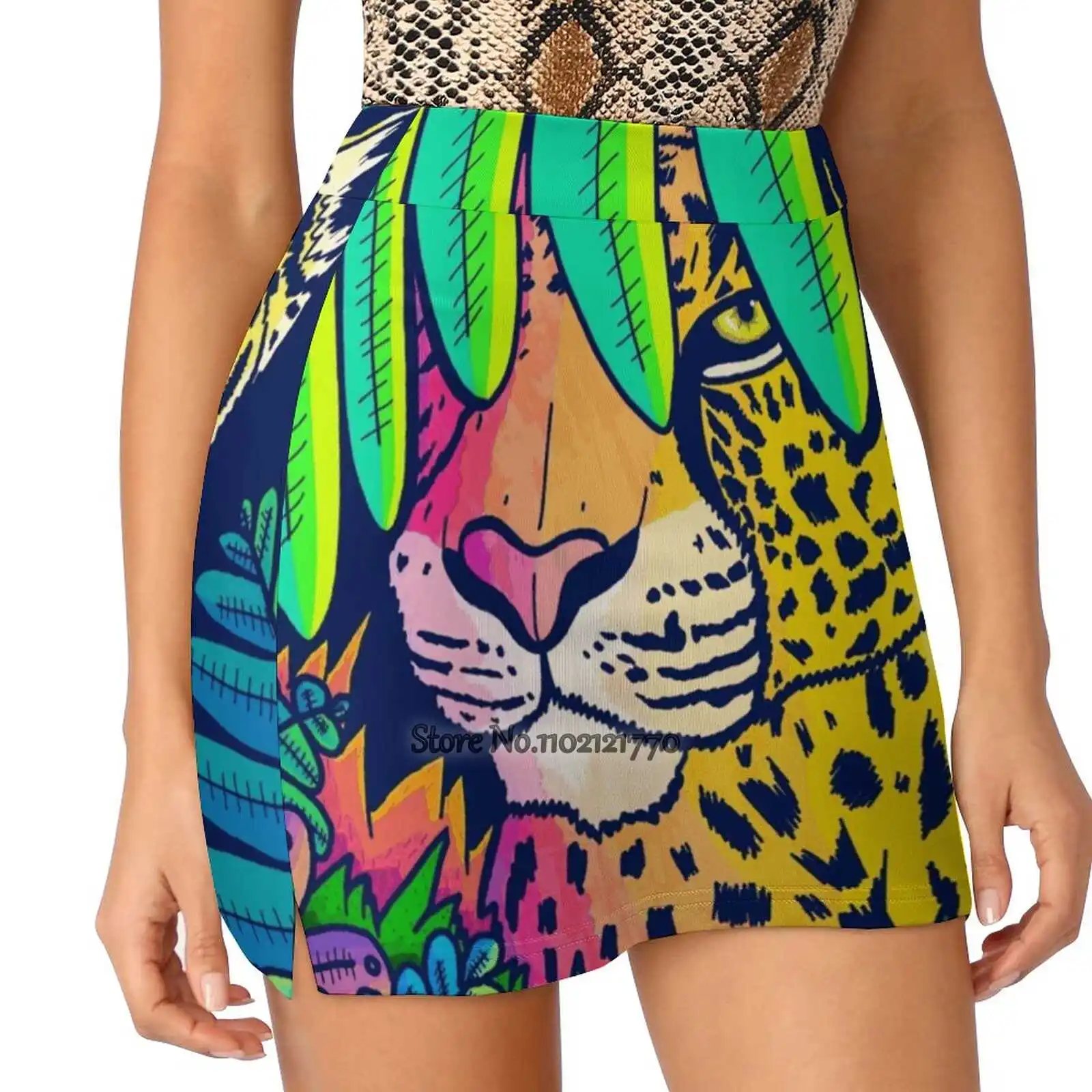 

Jungle Leopard Women'S Summer Fake Two Piece Skirts Casual Sports Beach Skirt Girl Skorts Jungle Leopard Cat Big Cat Cat