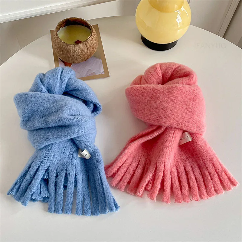 Winter Children Fashion Solid Tassel Knitted Scarf Boys Girls Warm Versatile Korean Scarf Baby Neckerchief Clothing Accessories