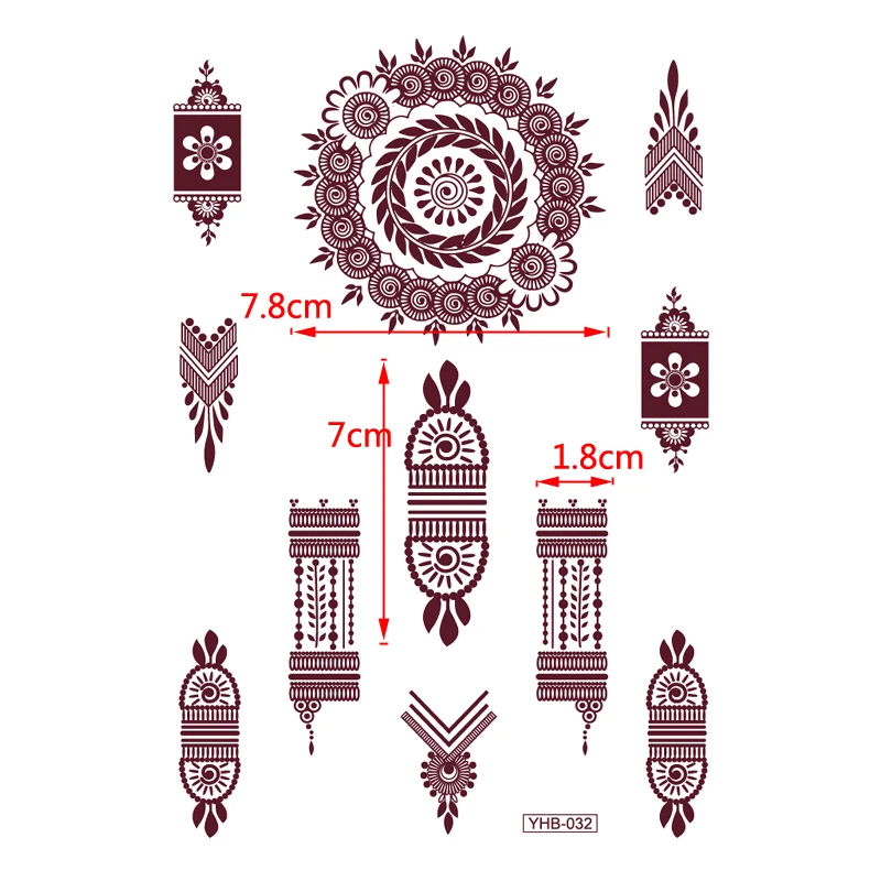 Bräunlich rote Spitze wasserdicht temporäre Tattoo Aufkleber Tatuajes Tattoo Ärmel Henna Tattoo Aufkleber Body Art gefälschte Tattoo Aufkleber – Detail 4