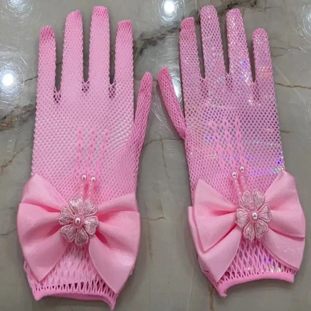 Lace Wedding Gloves for Kids Girls White Pink