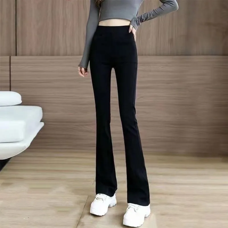 2023 Velvet and Thickened Women's Autumn and Winter New High Waist Patchwork Pocket Loose Casual Solid Color Micro Horn Pants