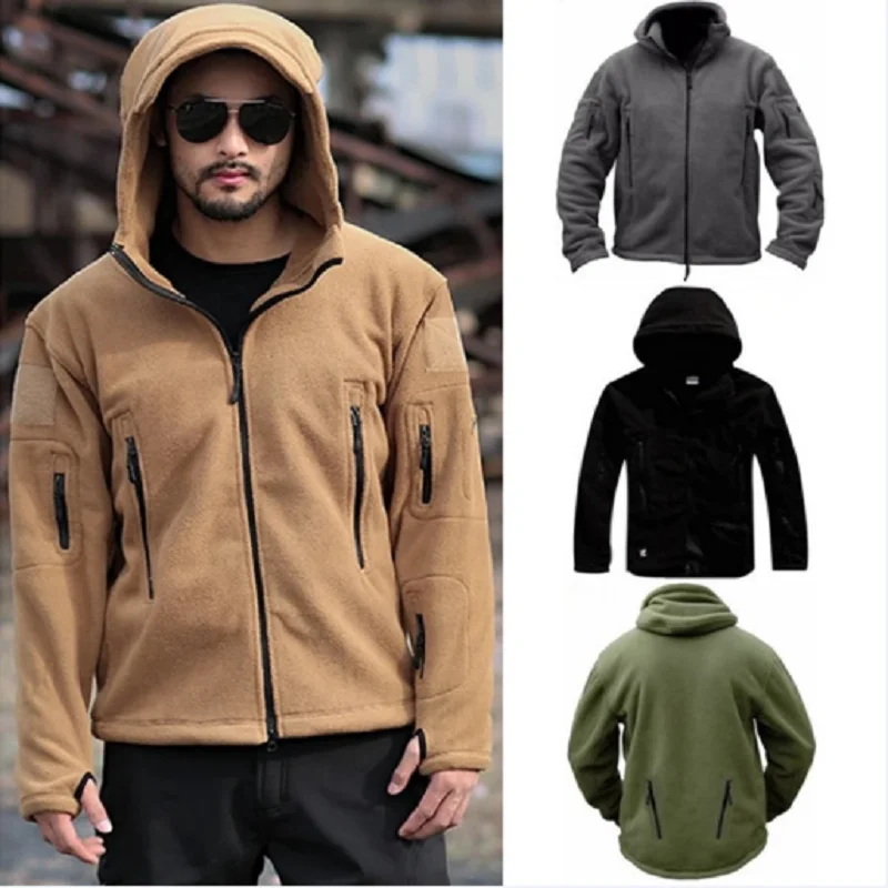 Autumn Winter Thermal Fleece Jacket Men Outdoors Sports Hooded Coat Softshell Hiking Jackets