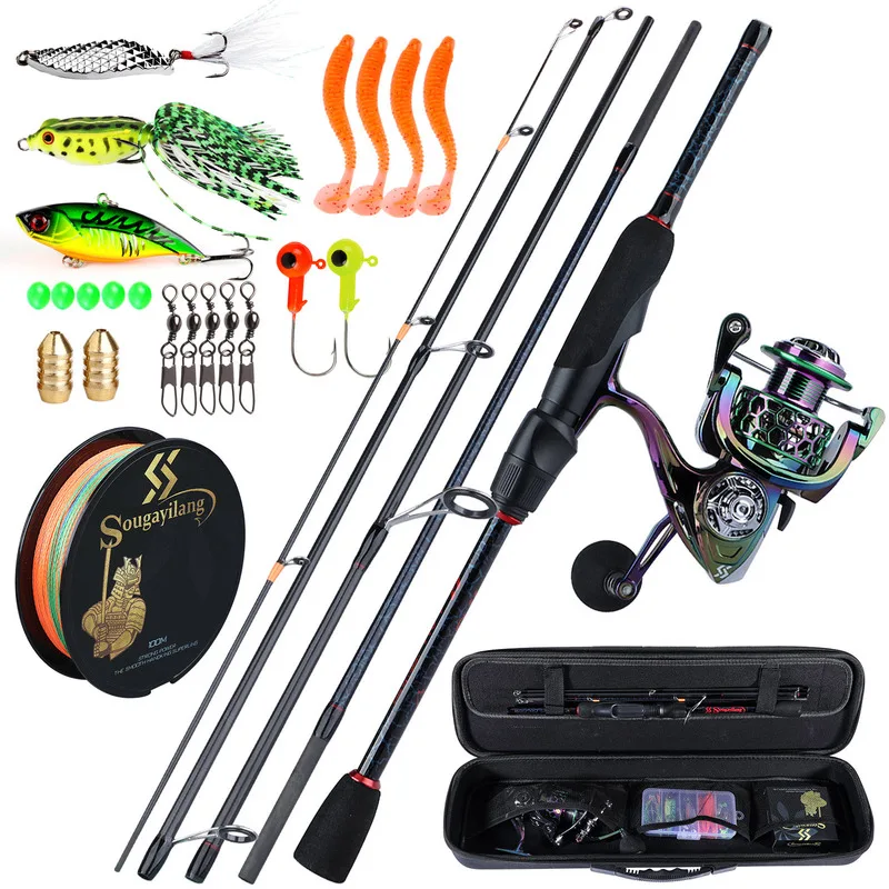 Fishing Full Kit 5 Sections 1.8-2.4m Lure Fishing Rod 13+1BB Colorful Spinning Reel Bag Lure Line Bag Sets fishing pole set fishing rod fishing rod and reel combo