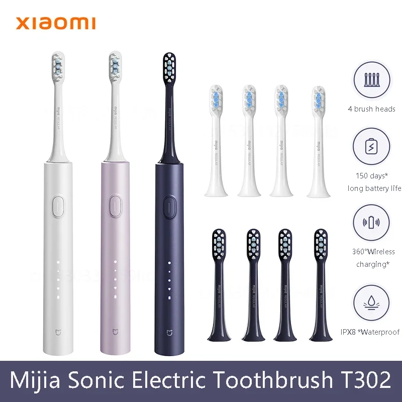 

XIAOMI Mijia Sonic Electric Toothbrush T302 3colors 4 Brush Heads IPX8 Water Proof 360° Wireless Charging 4 Modes Cleaning Teeth