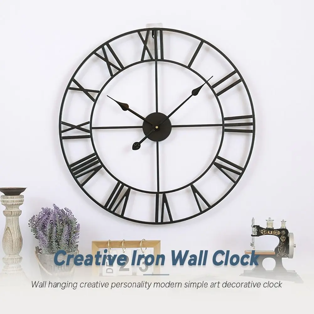 Nordic Style Roman Numerals Clock Minimalist 40cm Decorative Wall Clock Accurate Movement Retro Metal Iron Clock Home Decoration