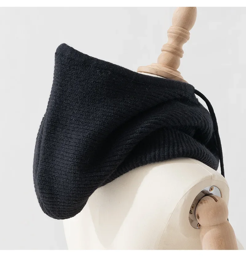 Fashion Winter Women's Head Hooded Hat Scarf Dual-purpose One Thick Warm Knitted Pullover Beanies Skullies for Women Girls New 6