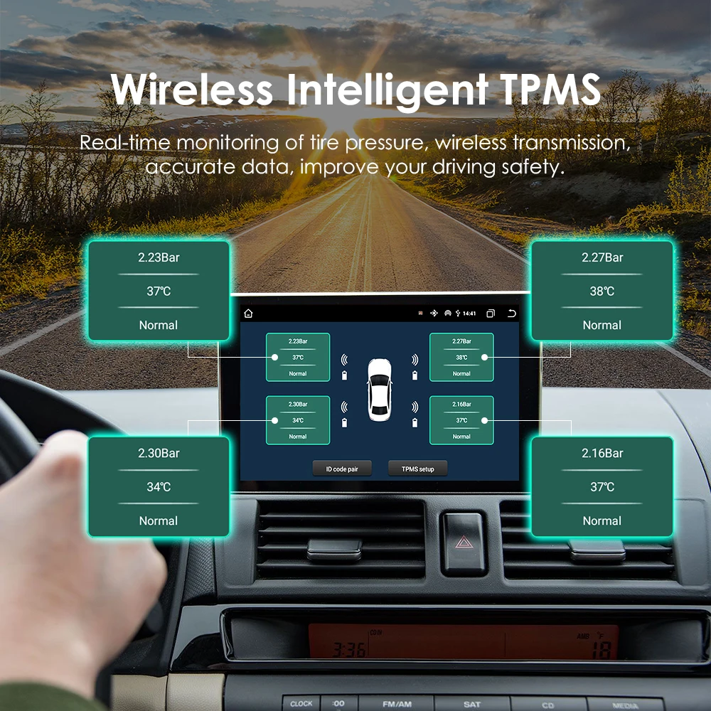 OSSURET Car USB TPMS (sistema di monitoraggio della pressione dei pneumatici) per Android Multimedia Player Display di navigazione unità principale Autoradio