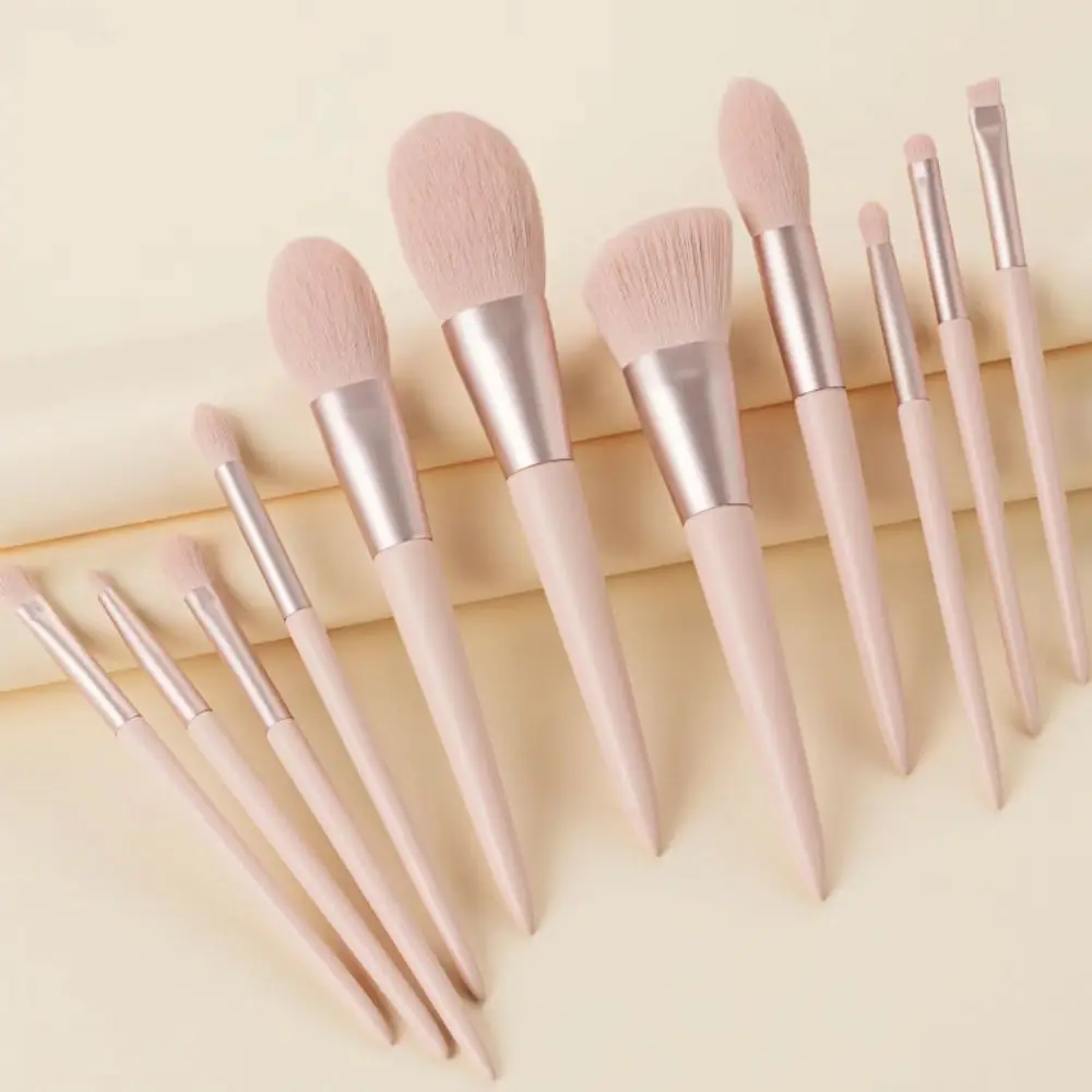 11pcs With Storage Bag Pink Makeup Brushes Set Soft-bristled Brush Wood Handle Foundation Brush Professional High Rebound