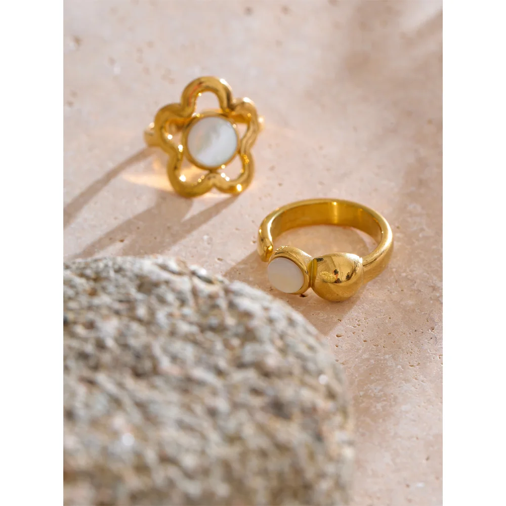Yhpup Adjustable Ring Stainless Steel Flower Shell