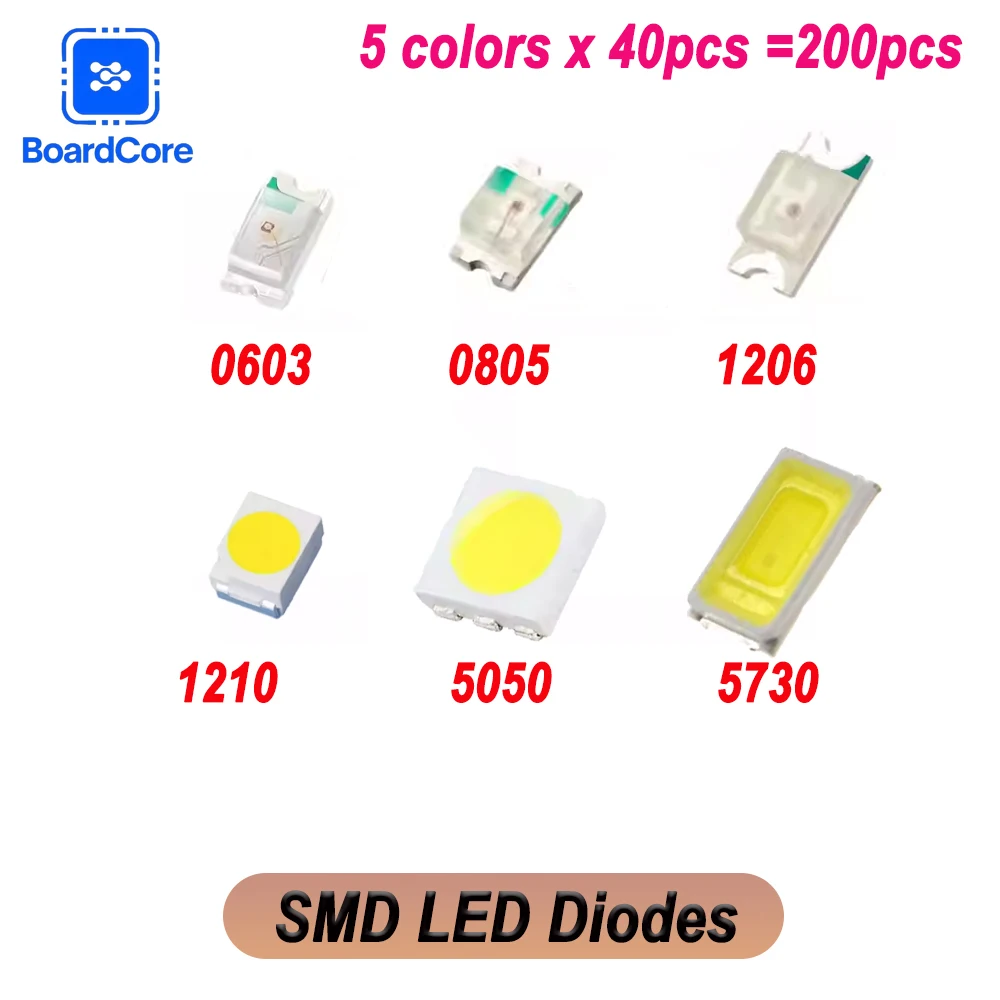 SMD LED Diodes 200pcs/lot 0603 0805 1206 1210 5050 5730 High Brightness SMD LED Diodo Kit Green RED White Blue Yellow