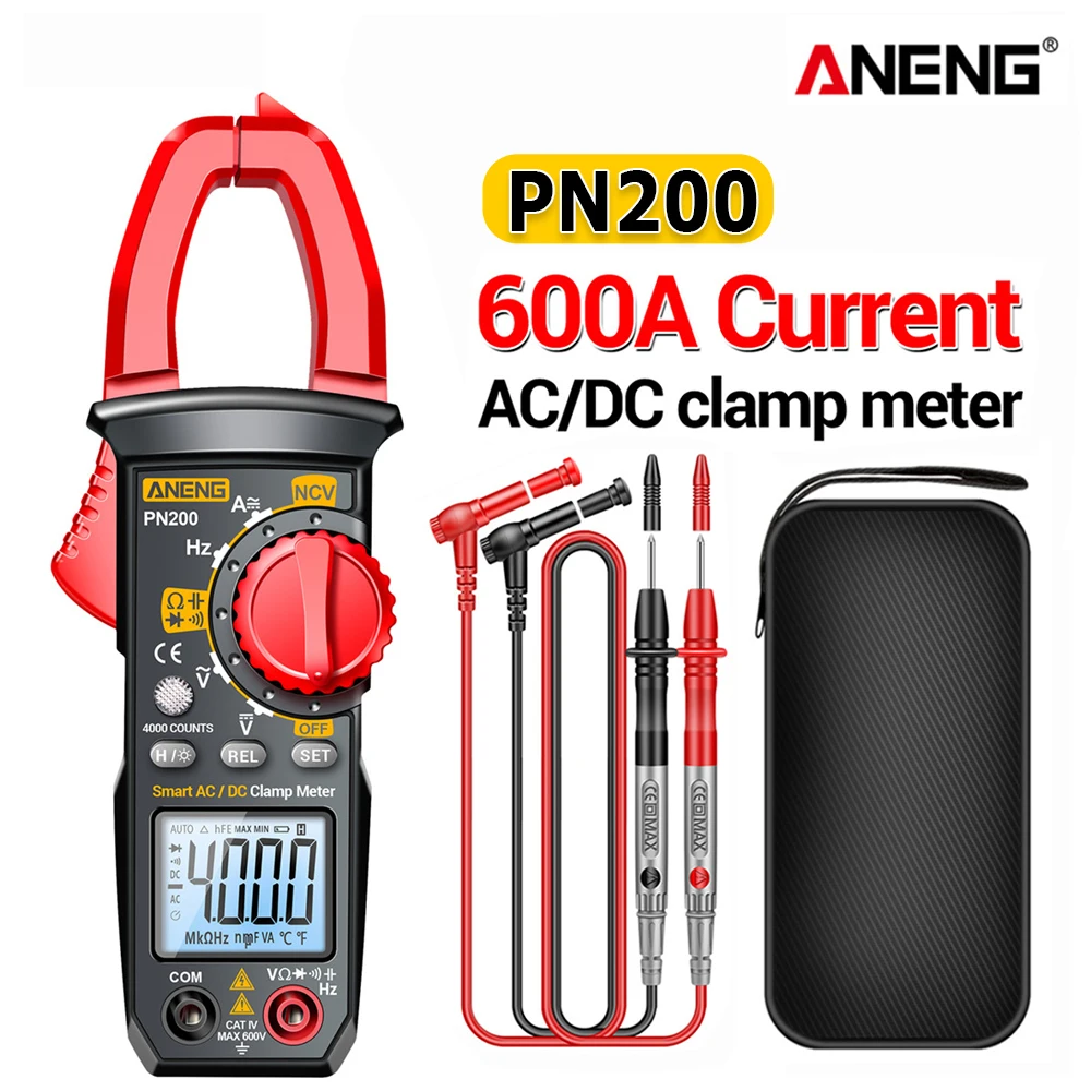 

ANENG PN200 Digital 600A Current 4000 Clamp Meter DC/AC Counts Multimeter Ammeter Voltage Tester Car Hz Capacitance NCV Ohm Test