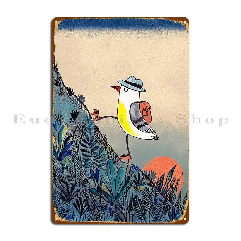 

Mountain Hiker Bird At Sunrise Metal Sign Wall Decor Vintage Design Customize Club Tin Sign Poster