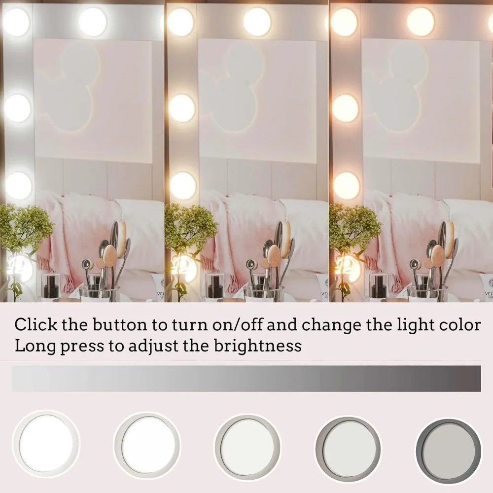 Makeup Vanity Table with Lighted Mirror,Makeup Vanity Desk with Storage Shelf and 4 Drawers,Bedroom Dressing Table,10 LED Lights 6
