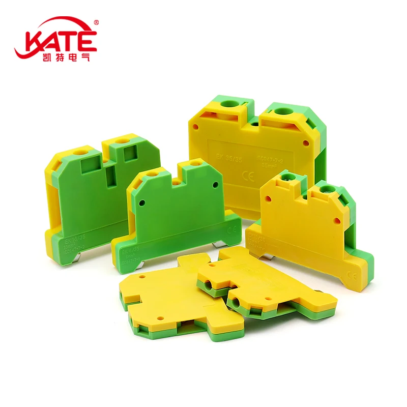 Din Rail Terminal Block Wire Connectors 1Pcs EK2.5 4 6 10 16 35 /35 Quick Mount Ground Terminal Electrical Wire Connector DIN Yellow Green SAK Rail Terminal Block