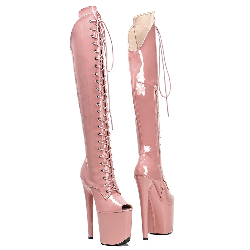 Leecabe 20CM/8Inch Patent Upper  Platform disco party High Heels Shoes Pole Dance boot