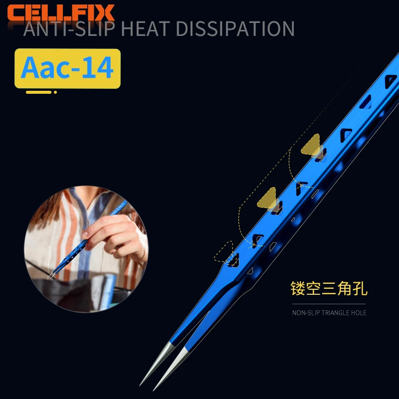 MECHANIC Aac-14 Non-magnetic High Hardness 8 Hollows Heat-dissipating Stainless Steel Precise Tweezers Phone PCB IC Chip Repair precision tweezers phone repair tweezers