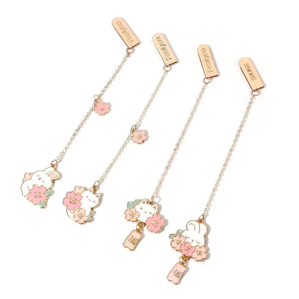 

1pc Romantic Sakura Rabbit Alloy Chain Pendant Bookmark Marker of Page School Office Supply