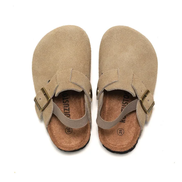 Kids Suede Clogs With Cork Footbed - Adjustable Buckle, Slip-Resistant, Comfy Toddler Sandals For Boys & Girls