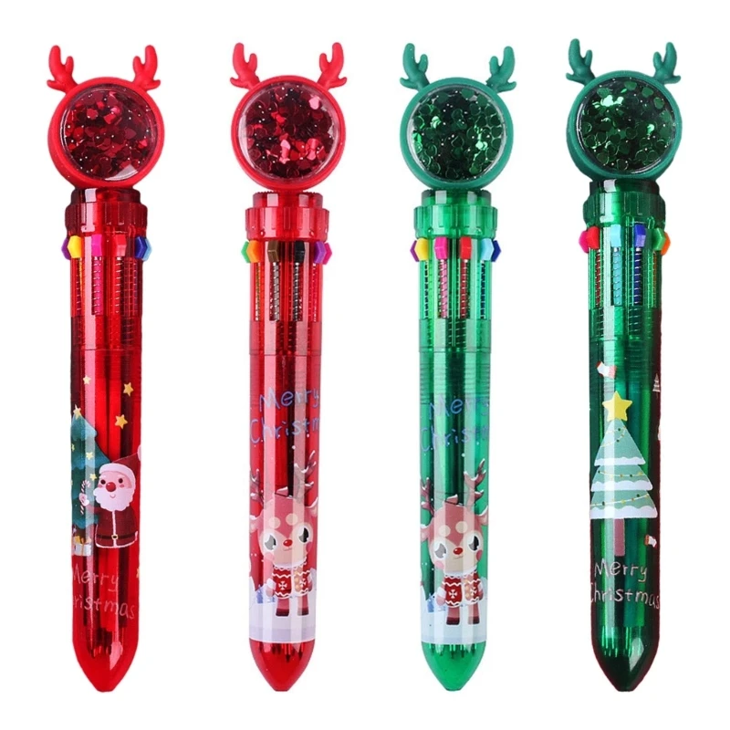

5 Pieces Christmas Ballpoint Pen 10-in-1 Retractable Multicolor Ballpoint Pen Dropship