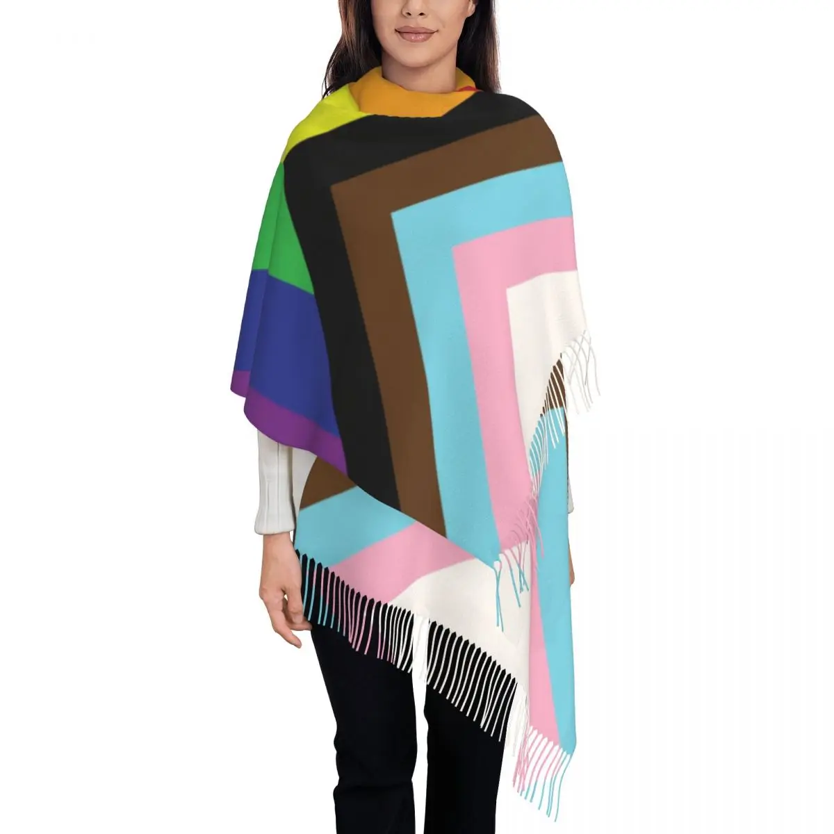 

Gay Pride Rainbow Flag LGBTQ Scarf Wrap for Women Long Winter Warm Tassel Shawl Unisex LGBT Lesbian Bisexual Scarves
