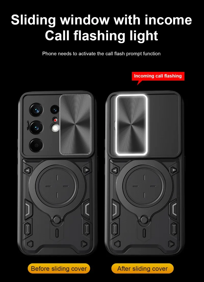 Tecno Camon Heavy Duty Shockproof Armor Case with Magnetic Ring Holder and Slide Lens Protection Cover