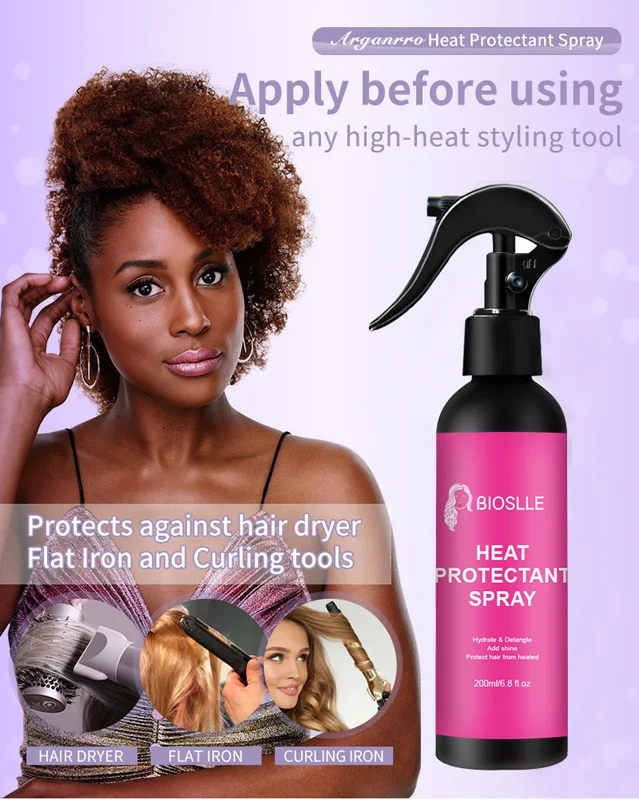 BIOSLLE 200ML 6.8oz Hair Heat Protectant Spray For Hair Protect from Flat Irons & Hot Blow Dry Frizz Control Making Shiny