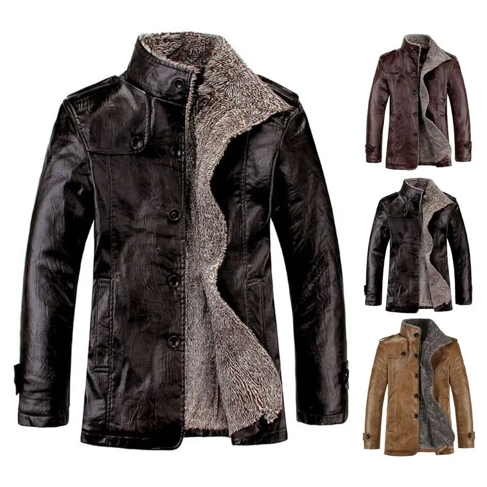 

Great Male Jacket Thermal Business Winter Jacket Turn-down Collar Faux Leather Winter Coat for Going Out