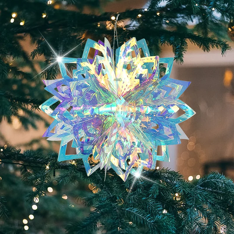 Rainbow Film Colorful Christmas Pendant Snowflake Honeycomb Xmas Tree Hanging Ornament Christmas Decor for Home New Year Navidad